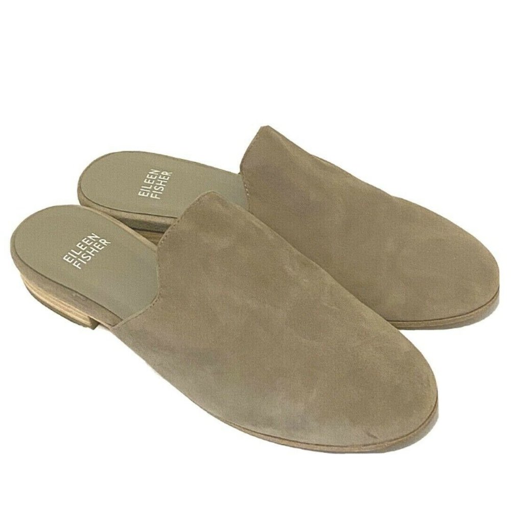 Eileen Fisher 5.5 Dion Suede Mules Slides Brown - Picture 2 of 6